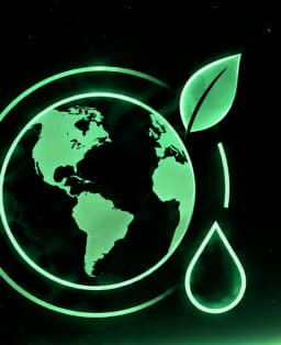 Ícono de planeta Tierra con una hoja y una gota de agua