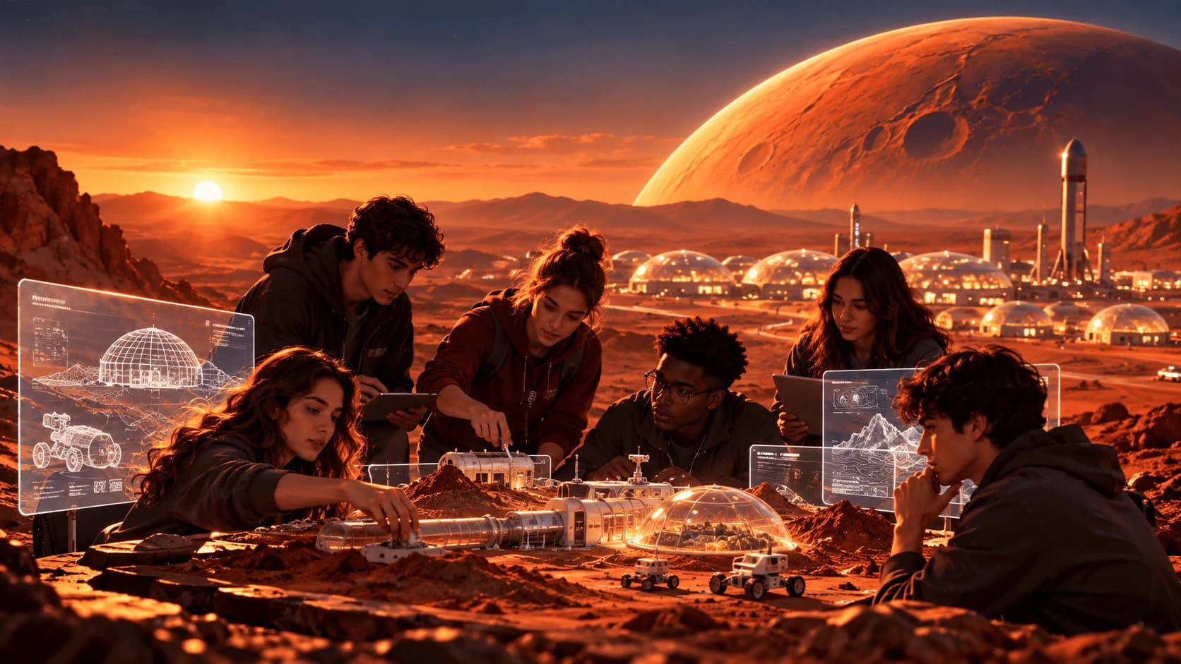 Equipo trabajando en una maqueta de un hábitat marciano