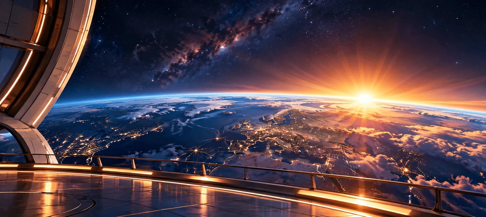 Vista de la Tierra al amanecer desde una estación espacial