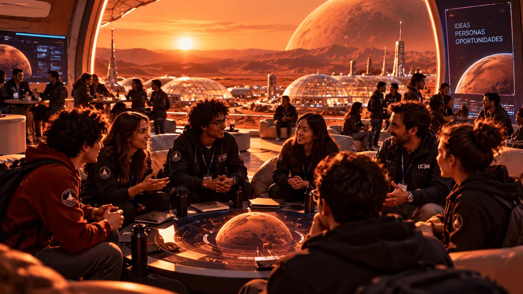 Participantes conversando en el espacio de networking The Circle